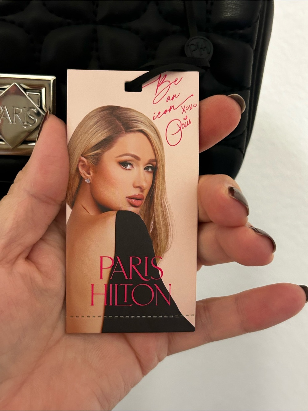 Paris Hilton Madison Black Vegan Leather Quilted Crossbody Bag with Chain Strap - Picture 6 of 6